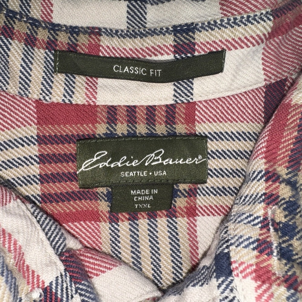 Eddie Bauer Men's TXXL Classic Fit long sleeve Flannel Button Shirt Plaid Cotton